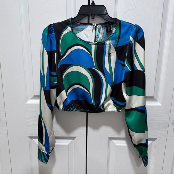 House of Harlow 1960 Dresses & Skirts - NWT House of Harlow 1960 woman's cropped long sleeve blouse blue multicolor S